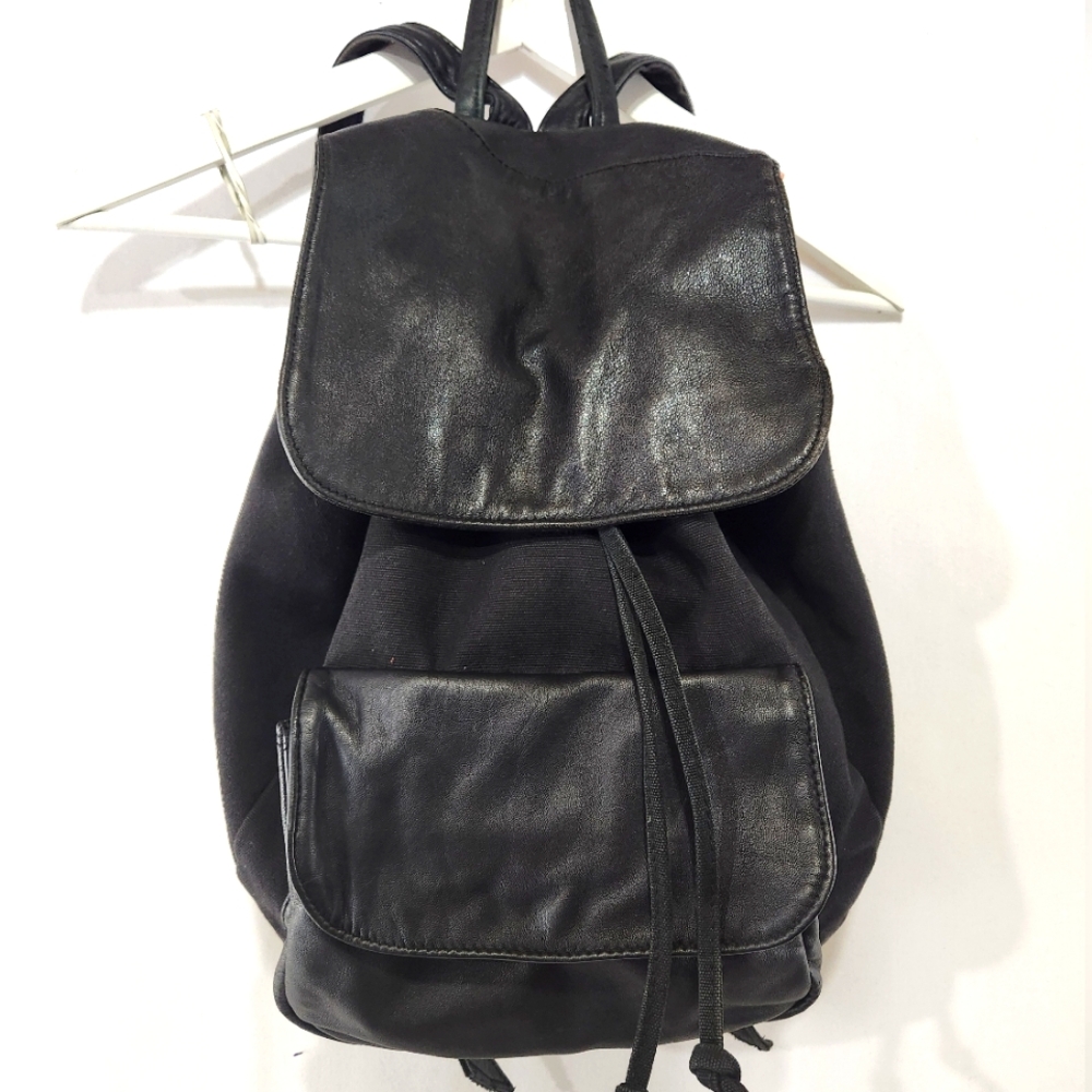 Awesome ARK REWORKS Hand Made Black Leather Black Canvas Upcycled Daily Backpack